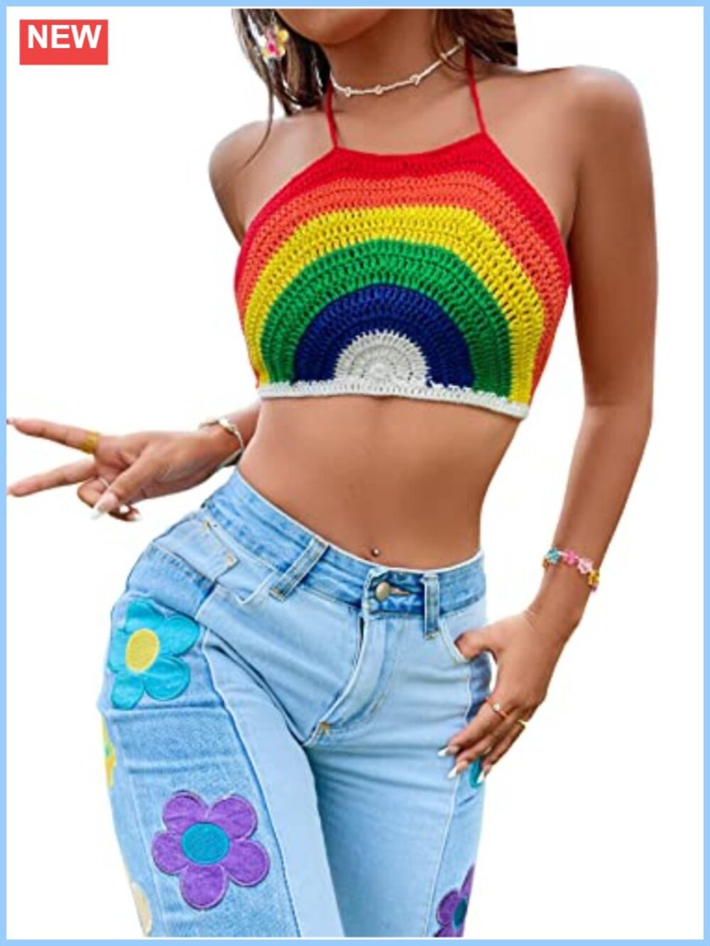 Women's Striped Halter Knit Crop Top Backless Tie Back Sleeveless Casual